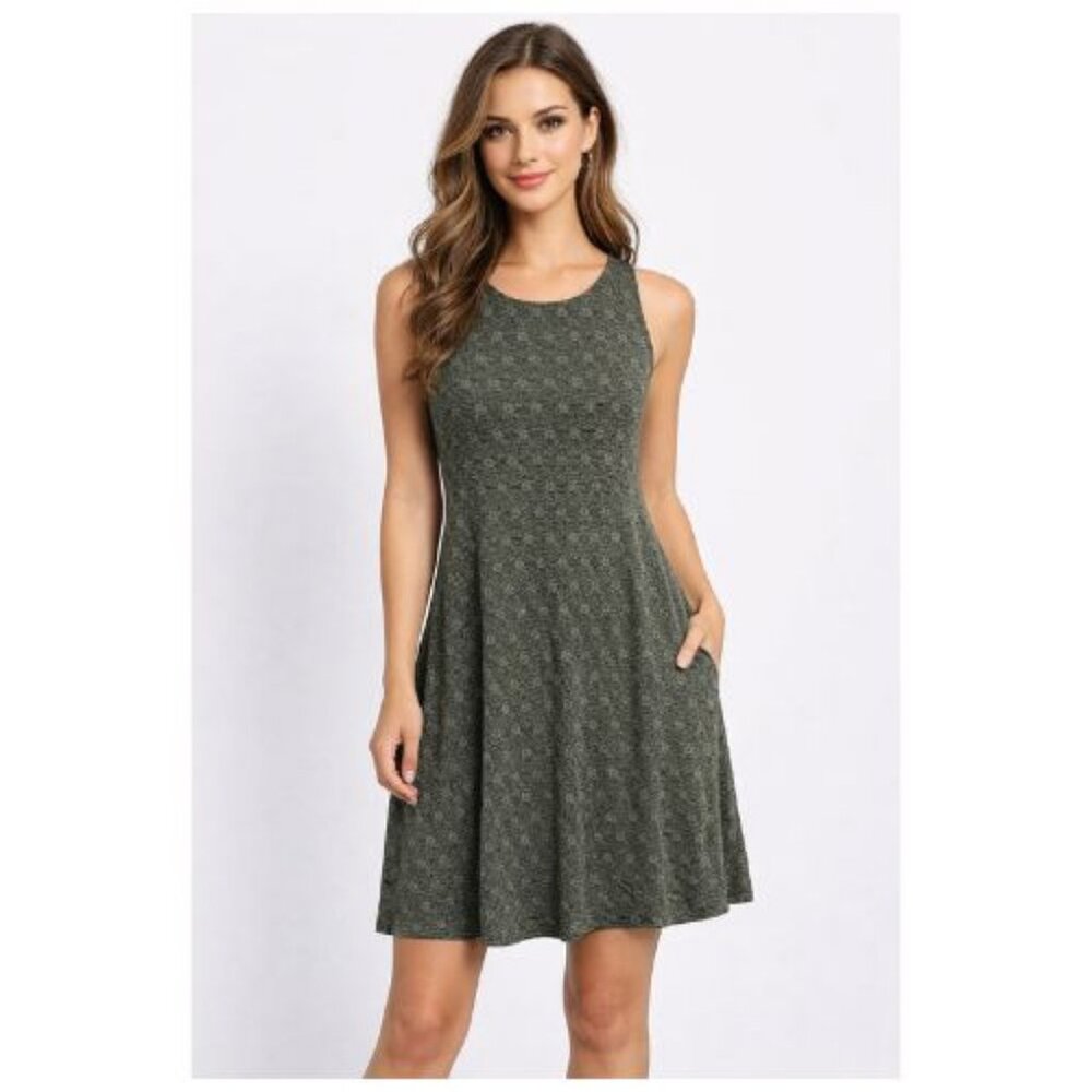 OLD NAVY dark green white geometric pattern sleeveless stretch shirt dress